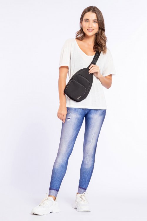 Blusa Soft Comfy Off White e Calça Legging Jeans Original Essential