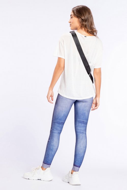Blusa Soft Comfy Off White e Calça Legging Jeans Original Essential