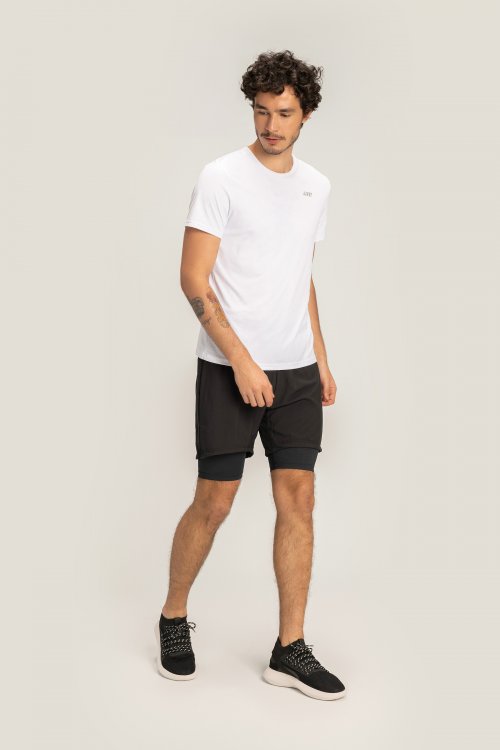 Camiseta Hard Training Essential White e Bermuda Hit Training Noir Black Camiseta Hard Training Essential White e Bermuda Hit Training Noir Black